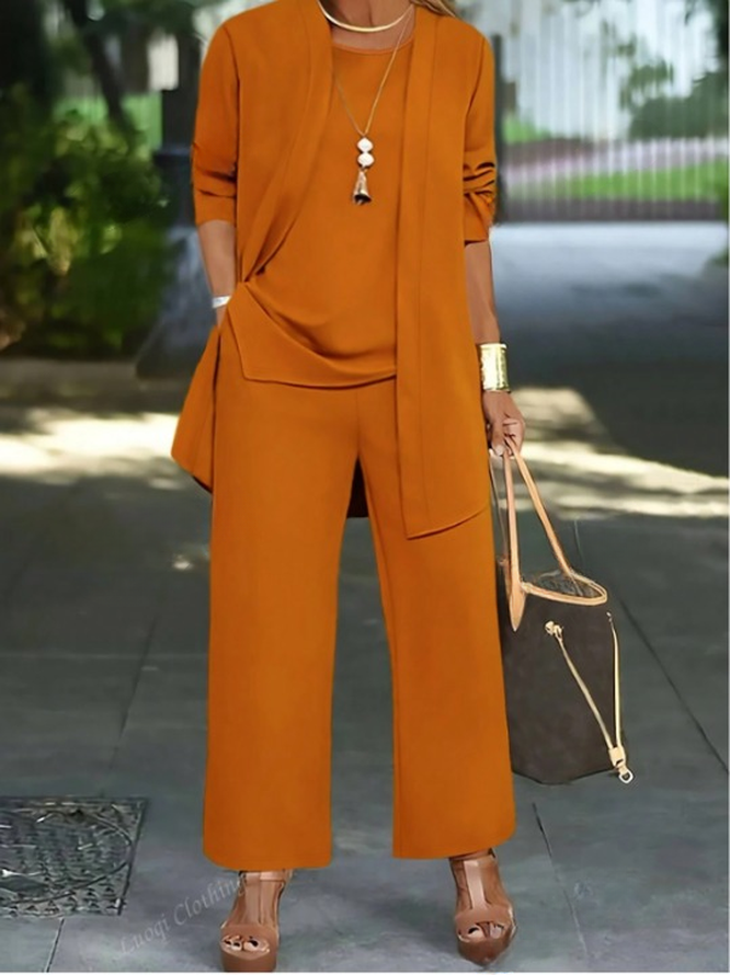 Women Plain Split Joint Matching Outfit Commuting Long Sleeve Casual Spring/Fall Multi-Piece Set Matching Set
