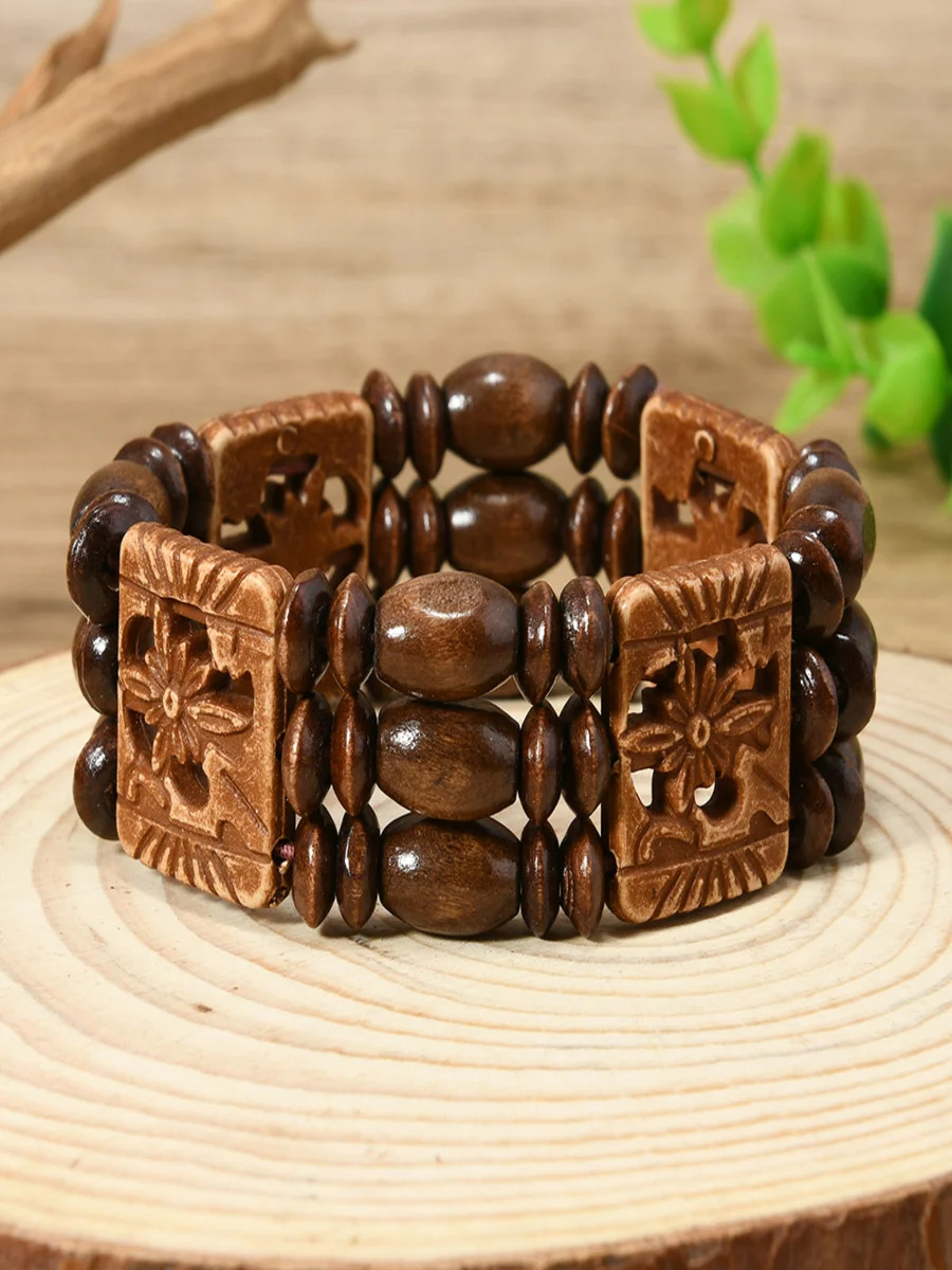 Bohemian Colorful Wooden Bead Bracelets Fashionable And Versatile Handmade Beaded Elastic Wire Wooden Bead Bracelets