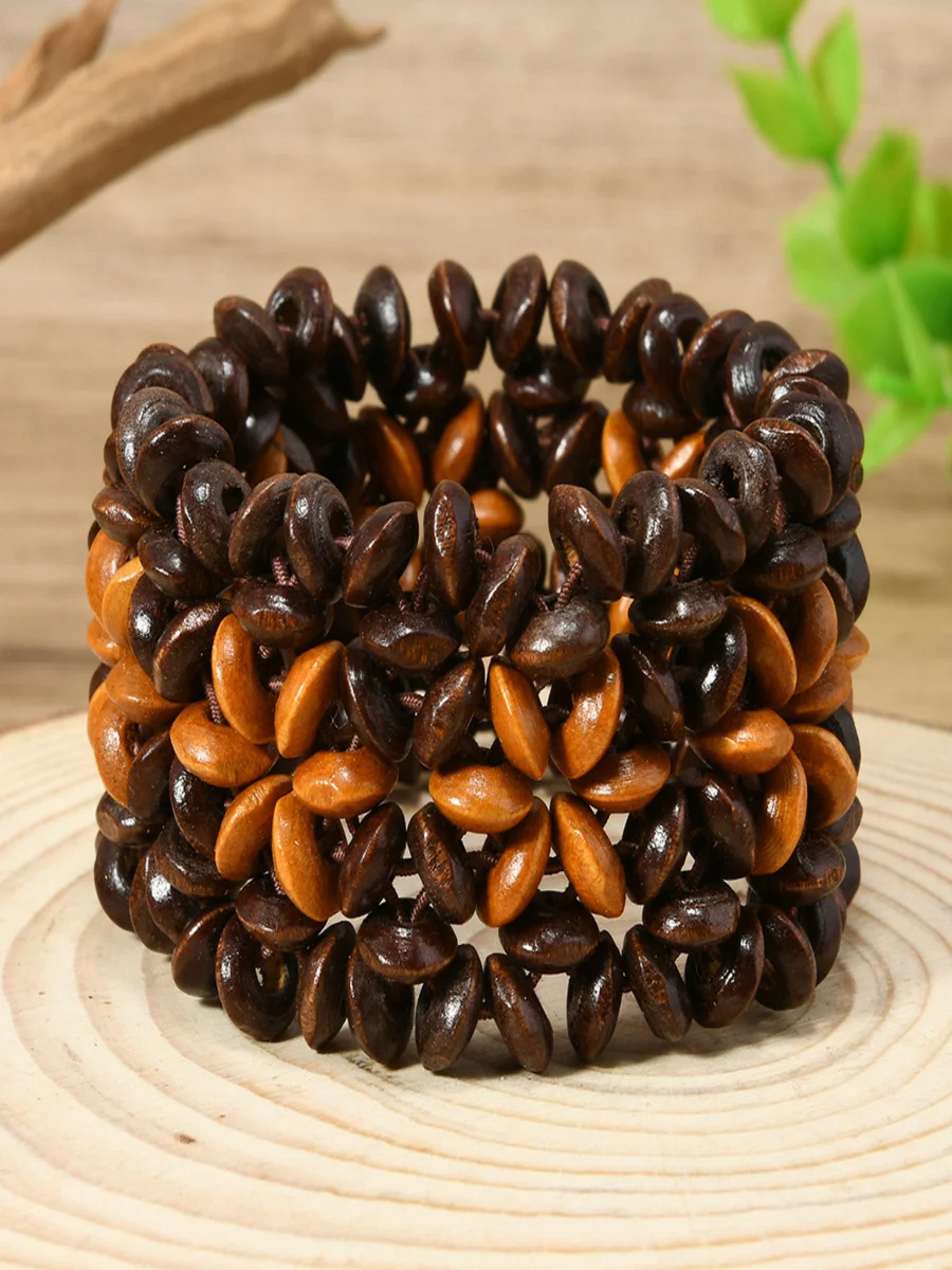 Bohemian Colorful Wooden Bead Bracelets Fashionable And Versatile Handmade Beaded Elastic Wire Wooden Bead Bracelets