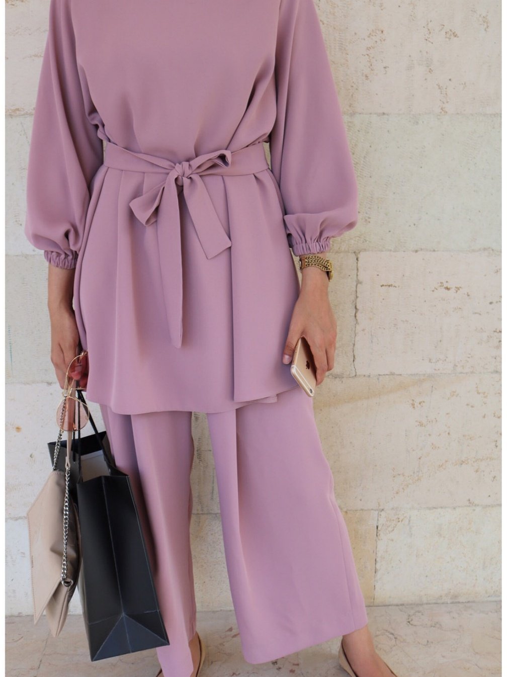 Women Plain Split Joint Two-Piece Set Daily Long Sleeve Casual Spring/Fall Top With Pants Matching Set