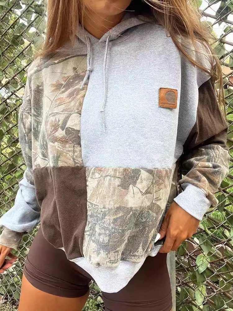 Women Geometric Hoodie Printing Vintage Spring/Fall Long Sleeve Sweatshirt