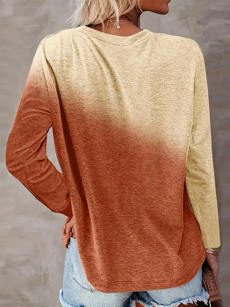 Women Ombre Long Sleeve Tee T-shirt Crew Neck Printing Casual Spring/Fall Graphic Tee Top