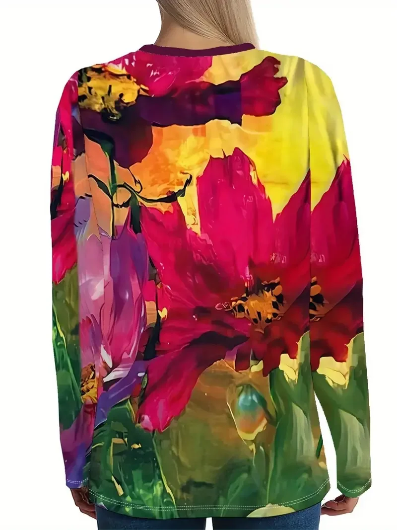 Women Floral Long Sleeve Tee T-shirt Crew Neck Printing Casual Spring/Fall Graphic Tee Top