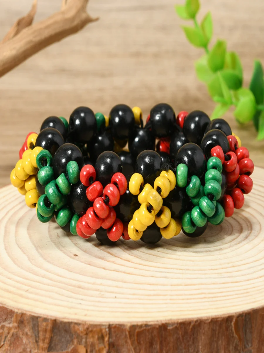 Bohemian Colorful Wooden Bead Bracelets Fashionable And Versatile Handmade Beaded Elastic Wire Wooden Bead Bracelets