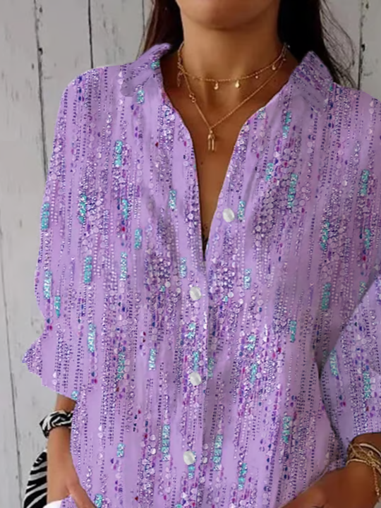 Women Abstract Three Quarter Sleeve Shirt Spring/Fall Printing Shirt Collar Daily Casual Top