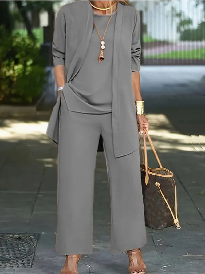 Women Plain Split Joint Matching Outfit Commuting Long Sleeve Casual Spring/Fall Multi-Piece Set Matching Set