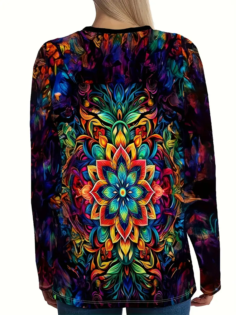 Women Abstract Long Sleeve Tee T-shirt Crew Neck Printing Casual Spring/Fall Graphic Tee Top