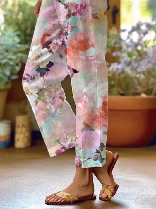 Women Floral Long Pants Casual Spring/Fall Trousers