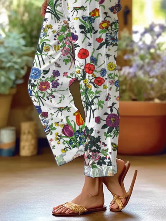 Women Floral Long Pants Casual Spring/Fall Trousers