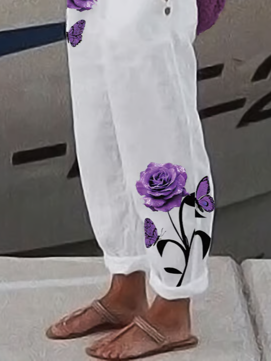 Women Floral Long Pants Casual Spring/Fall Trousers