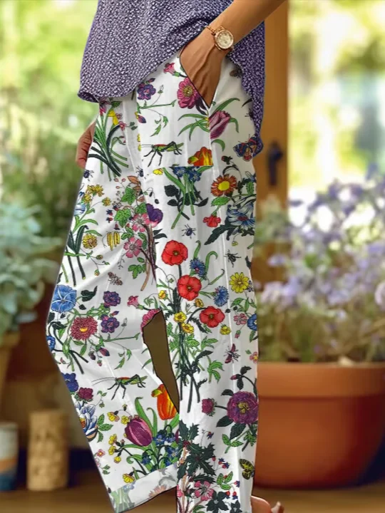 Women Floral Long Pants Casual Spring/Fall Trousers