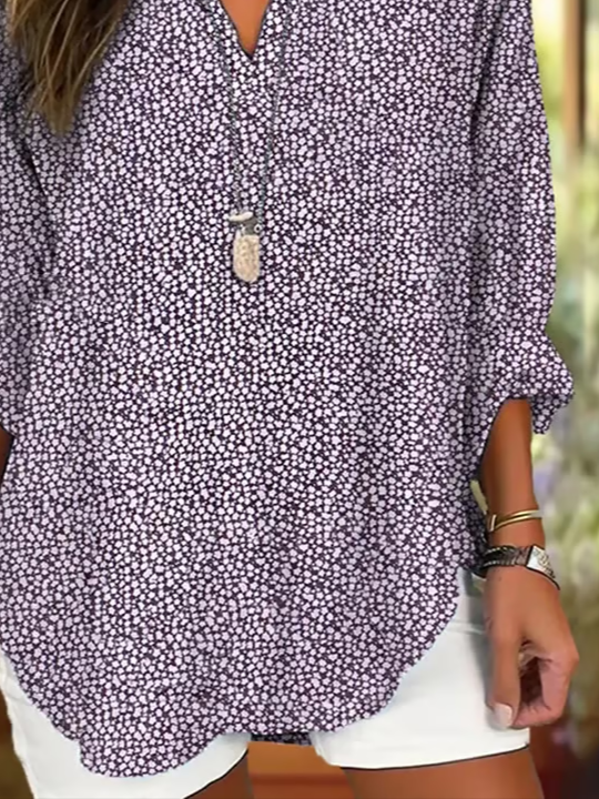 Women Abstract Long Sleeve Blouse Spring/Fall Printing V Neck Daily Casual Top
