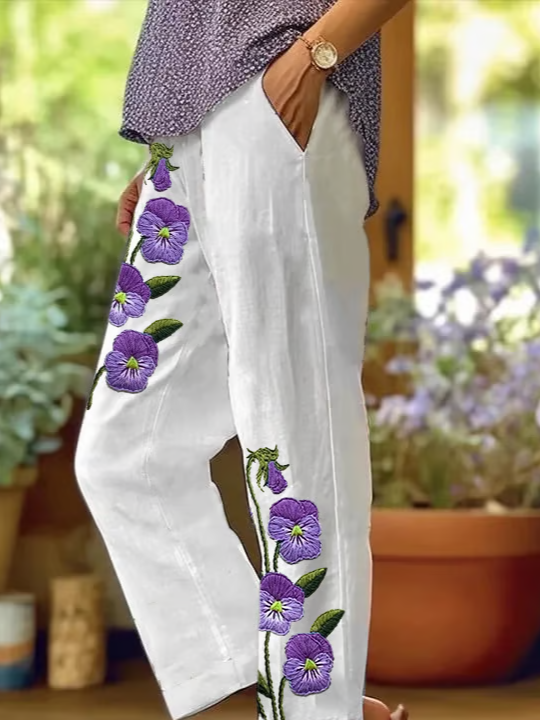 Women Floral Long Pants Casual Spring/Fall Trousers