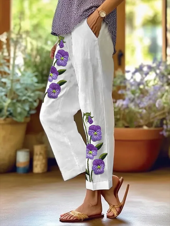 Women Floral Long Pants Casual Spring/Fall Trousers
