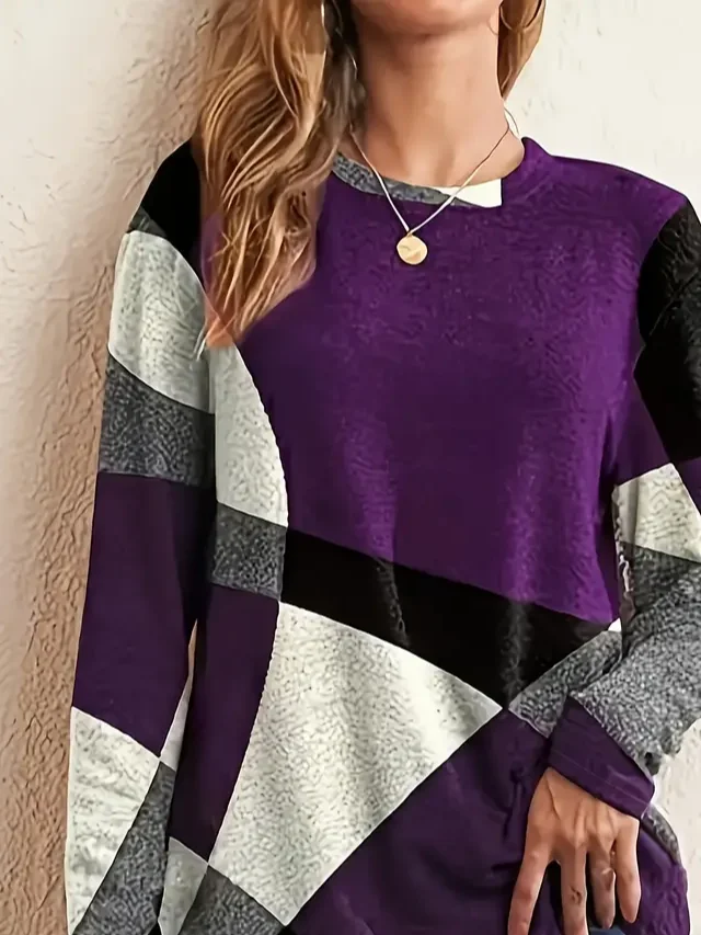 Women Abstract Long Sleeve Tee T-shirt Crew Neck Printing Casual Spring/Fall Graphic Tee Top