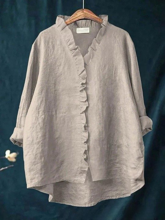 Women Geometric Long Sleeve Shirt Spring/Fall Printing Lotus Leaf Collar Daily Vintage Top