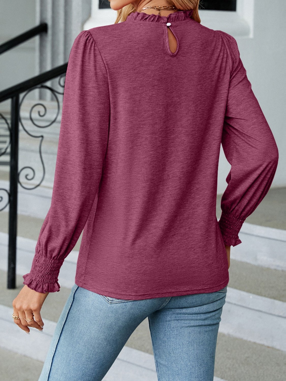 Women Plain Long Sleeve Tee T-shirt Crew Neck Gathered Vintage Spring/Fall Top