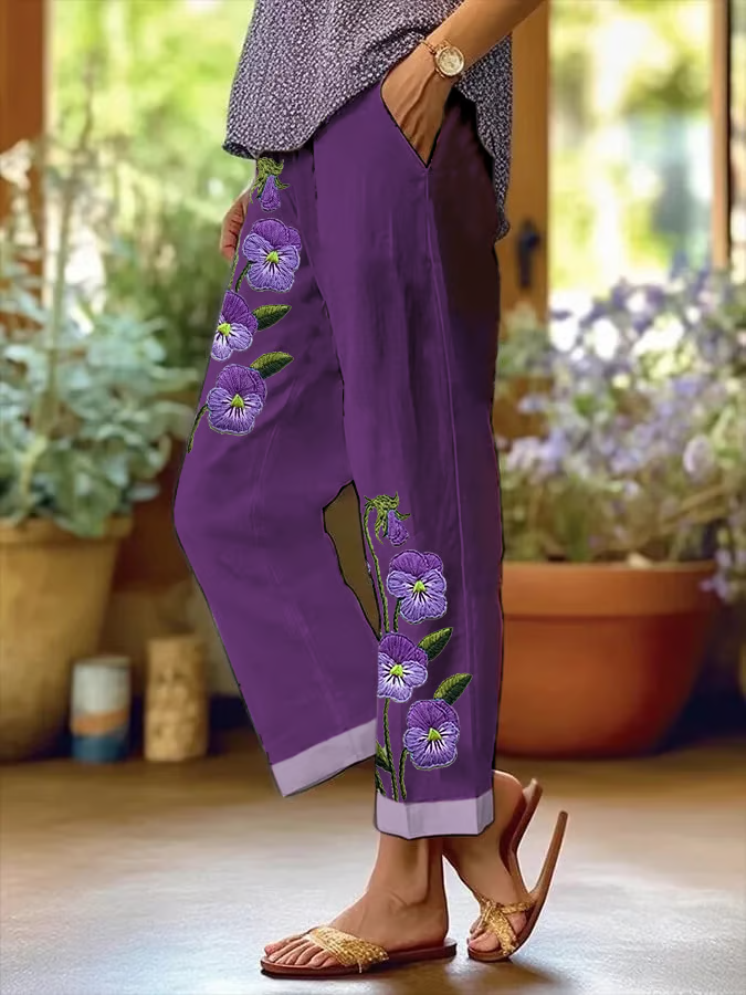 Women Floral Long Pants Casual Spring/Fall Trousers