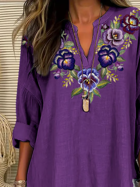 Women Floral Long Sleeve Blouse Spring/Fall Printing V Neck Daily Casual Top
