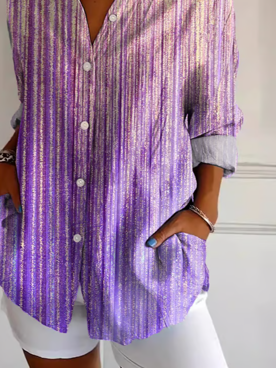 Women Abstract Long Sleeve Shirt Spring/Fall Buckle Shirt Collar Regular Sleeve Daily Casual Top