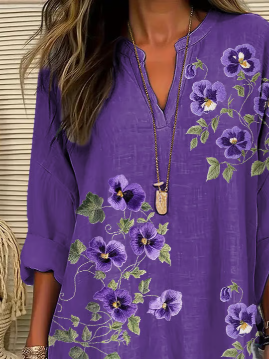 Women Floral Long Sleeve Blouse Spring/Fall Printing V Neck Daily Casual Top