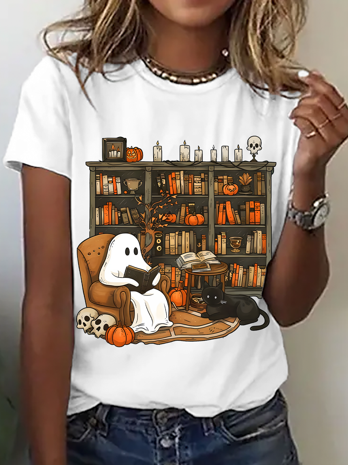 Women Halloween Short Sleeve Tee T-shirt Crew Neck Casual Summer Top