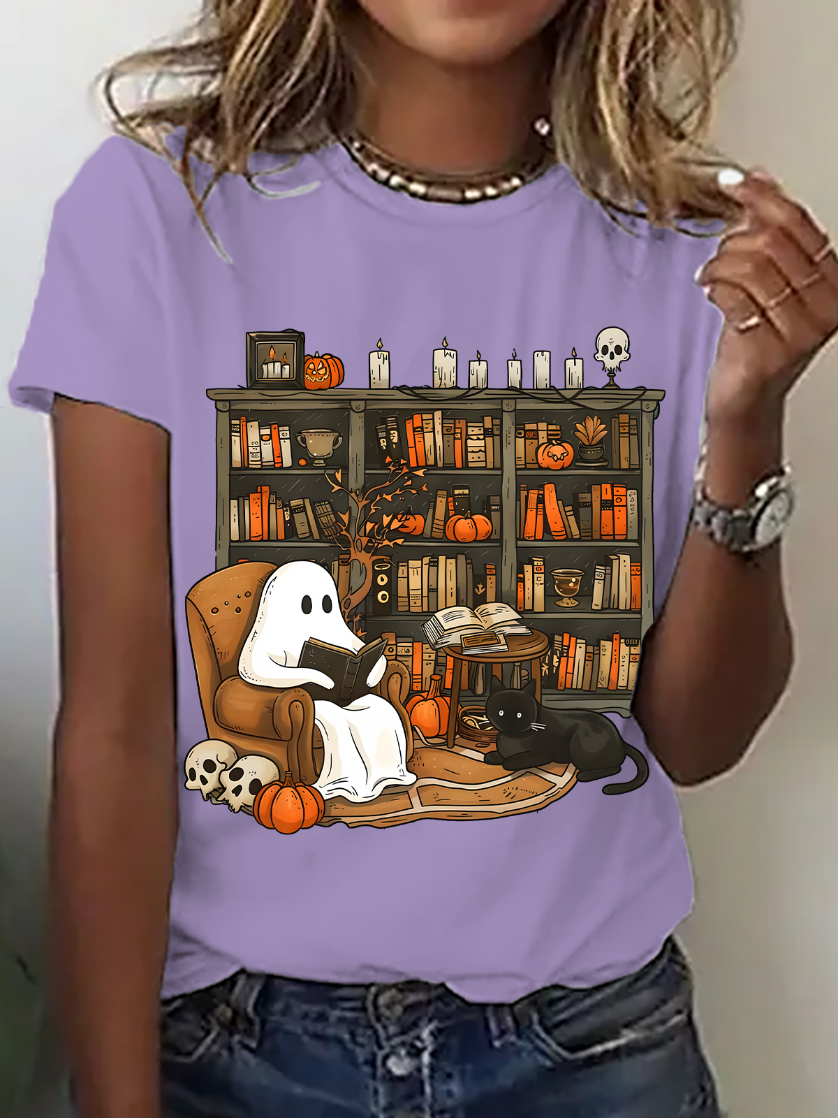 Women Halloween Short Sleeve Tee T-shirt Crew Neck Casual Summer Top