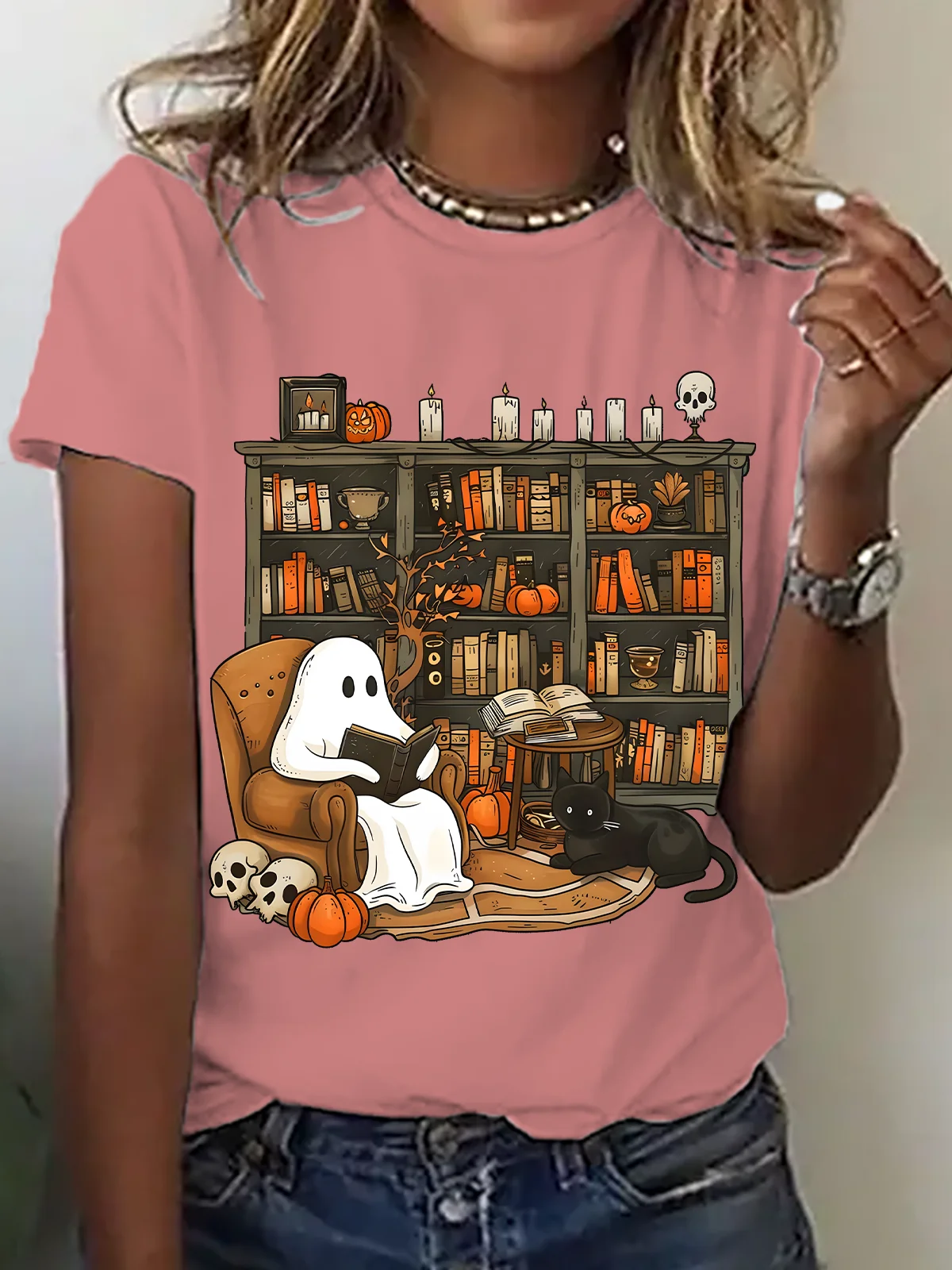Women Halloween Short Sleeve Tee T-shirt Crew Neck Casual Summer Top