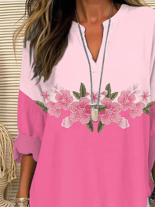 Women Floral Long Sleeve Blouse Spring/Fall Printing V Neck Daily Casual Top