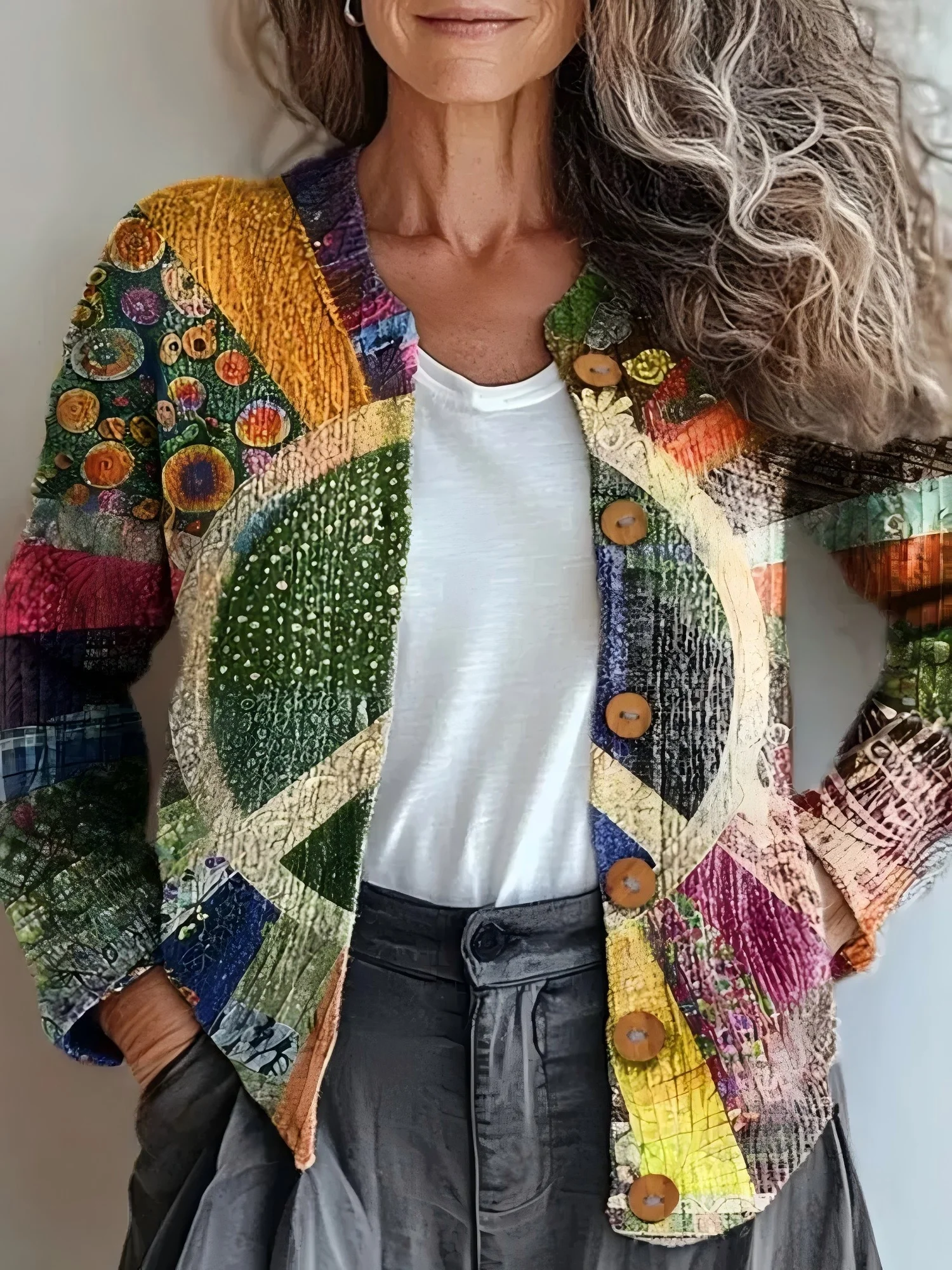 Women 3D Printing Casual Spring/Fall Knitted Cardigan