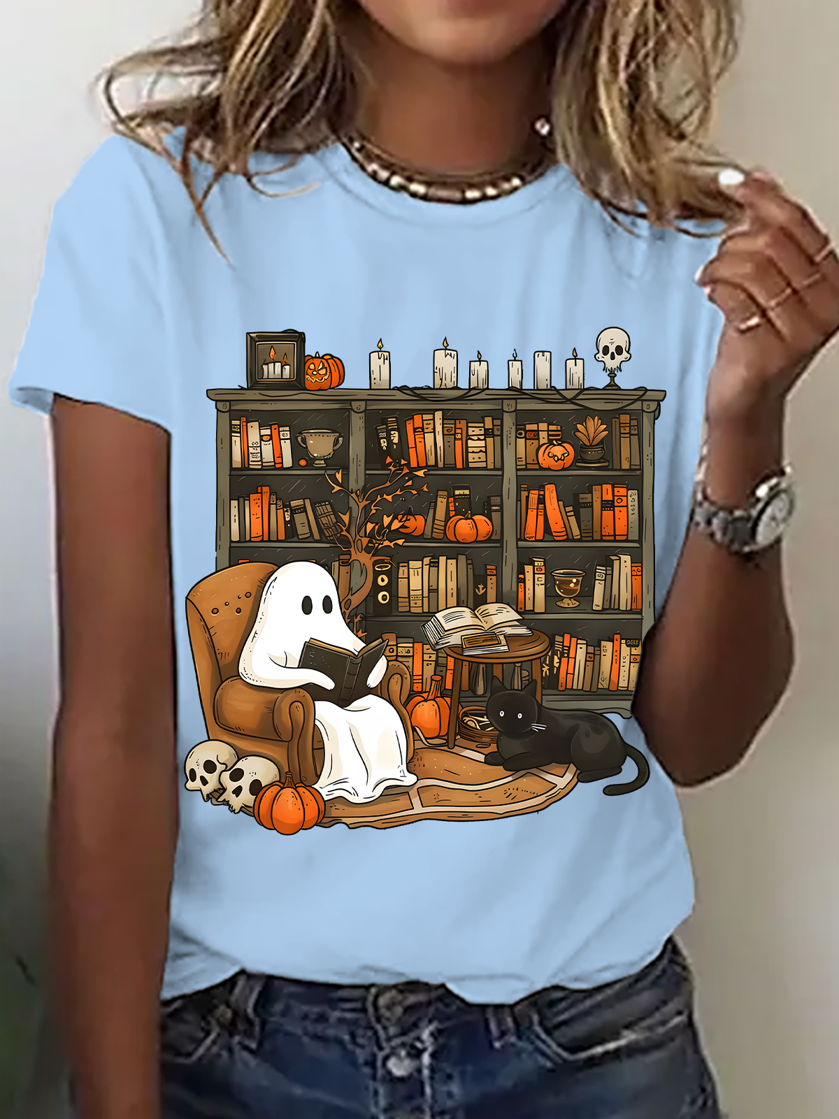 Women Halloween Short Sleeve Tee T-shirt Crew Neck Casual Summer Top