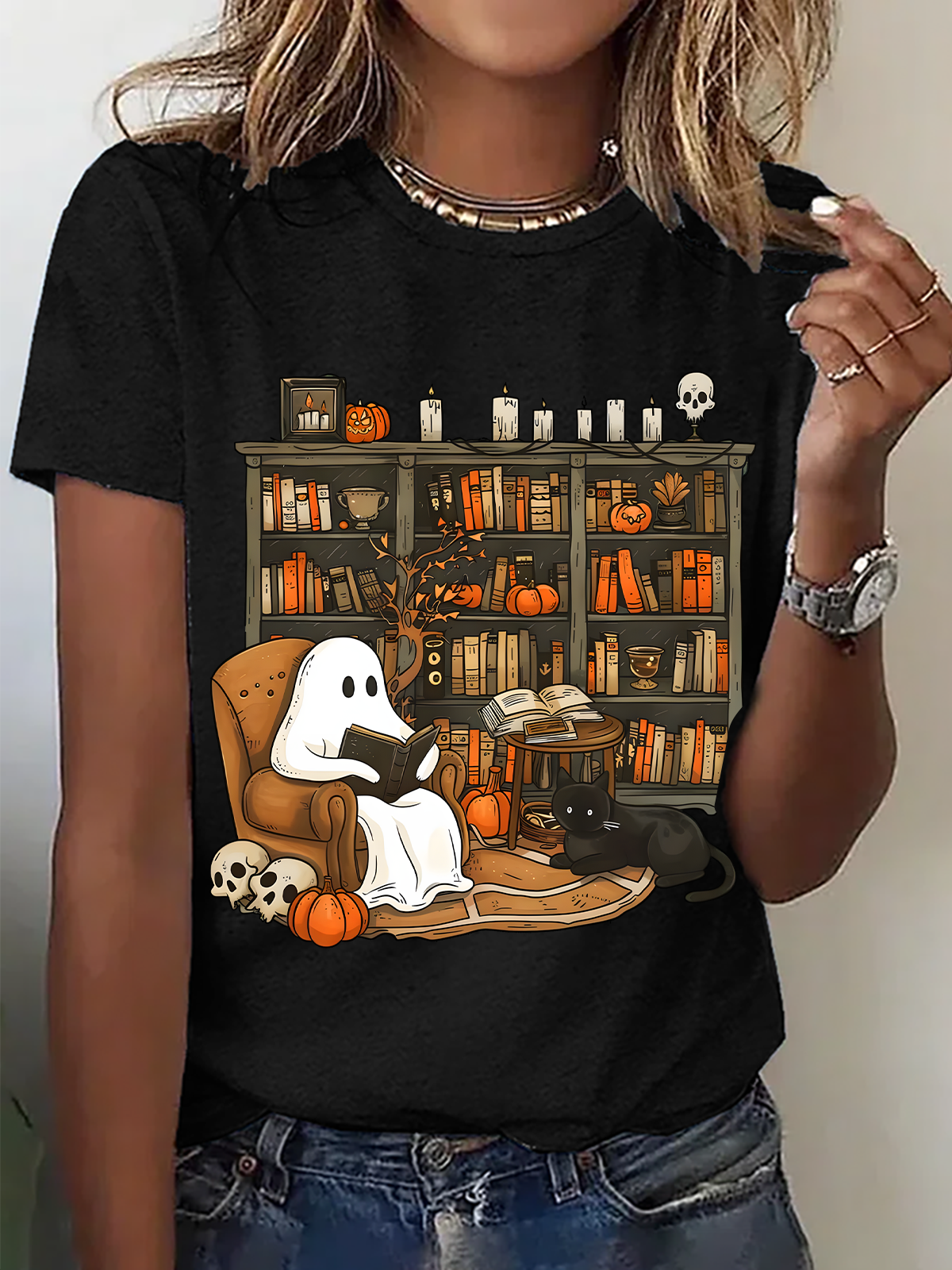 Women Halloween Short Sleeve Tee T-shirt Crew Neck Casual Summer Top