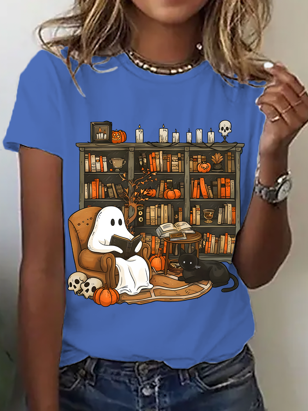 Women Halloween Short Sleeve Tee T-shirt Crew Neck Casual Summer Top