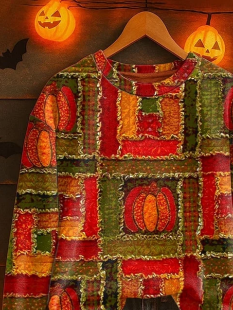 Women Halloween Pumpkin Crew Neck Printing Casual Spring/Fall Long Sleeve Sweatshirt