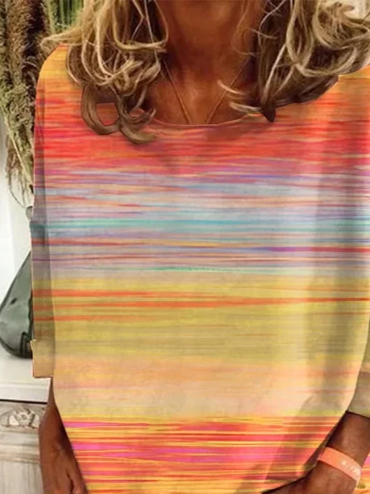 Women Halloween Rainbow Long Sleeve Tee T-shirt Crew Neck Printing Casual Spring/Fall Graphic Tee Top