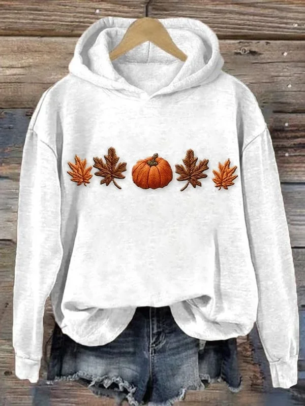 Women Halloween Pumpkin Maple Leaf Spring/Fall Printing Long Sleeve Casual Daily Hoodie