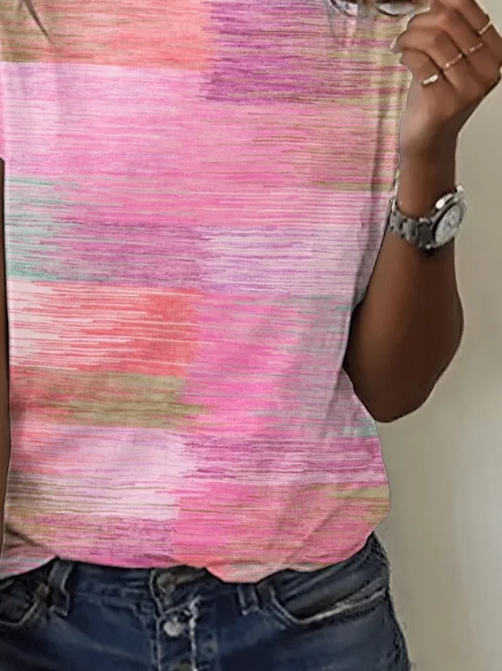 Women Abstract Short Sleeve Tee T-shirt Crew Neck Printing Casual Summer Graphic Tee Top