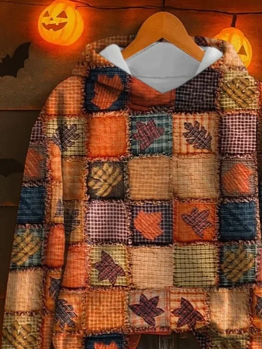 Women Halloween Maple Leaf Print Spring/Fall Long Sleeve Casual Festival Hoodie