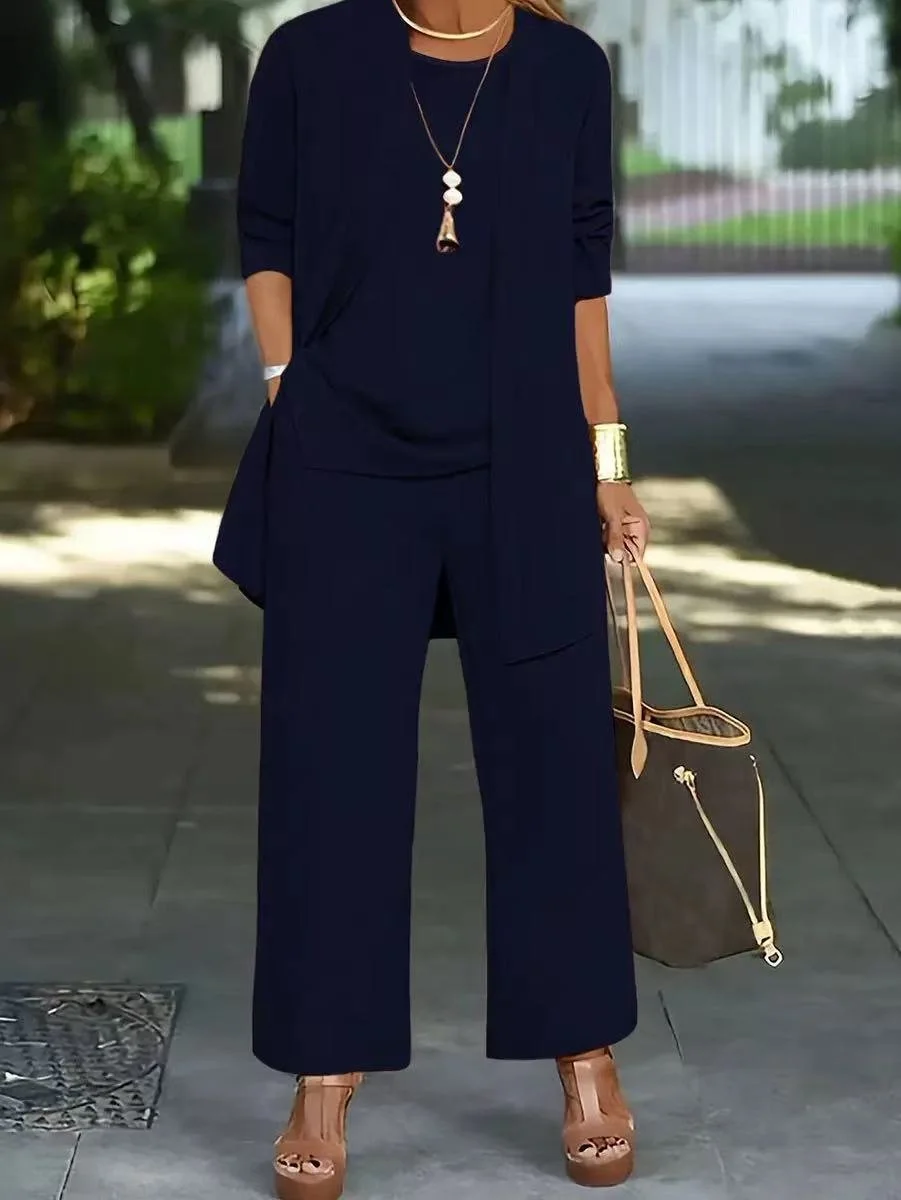 Women Plain Split Joint Matching Outfit Commuting Long Sleeve Casual Spring/Fall Multi-Piece Set Matching Set