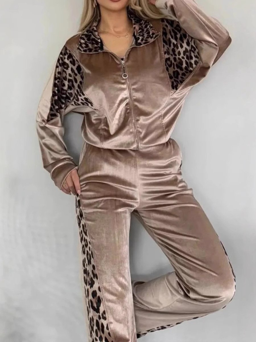 Women Color Block Printing Two-Piece Set Daily Long Sleeve Casual Spring/Fall Top With Pants Matching Set