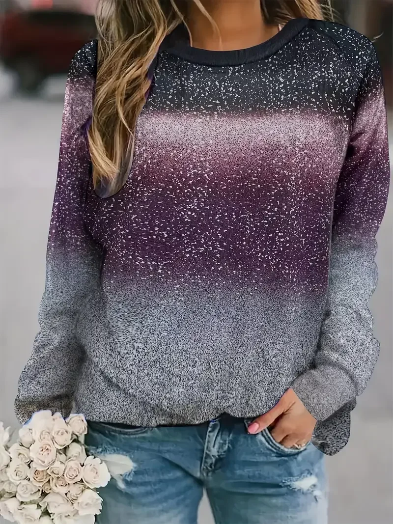 Women Abstract Crew Neck Printing Casual Spring/Fall Long Sleeve Sweatshirt