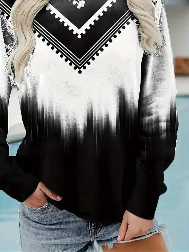 Women Abstract Crew Neck Printing Casual Spring/Fall Long Sleeve Sweatshirt