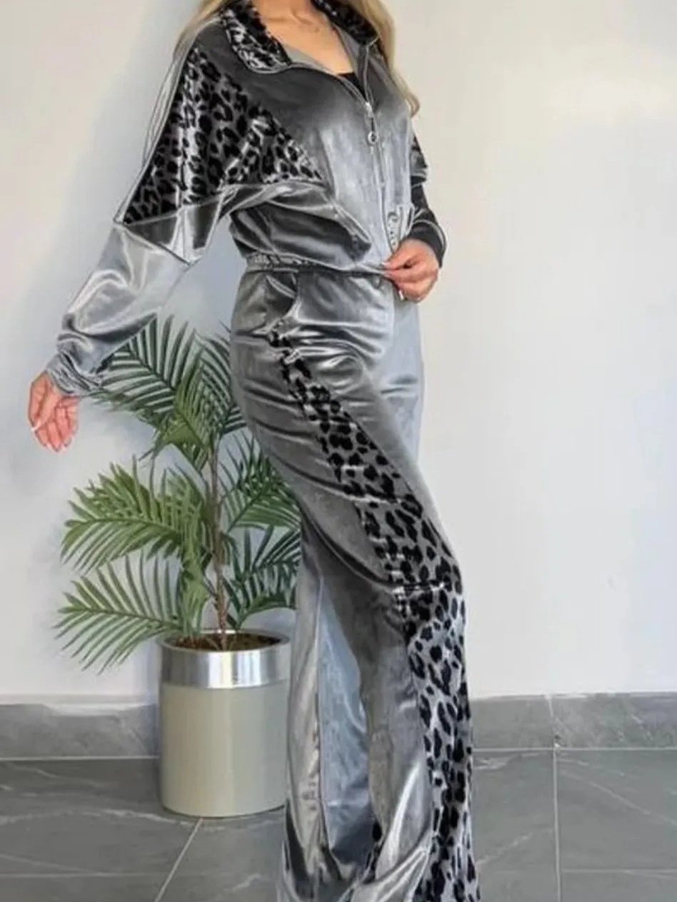 Women Color Block Printing Two-Piece Set Daily Long Sleeve Casual Spring/Fall Top With Pants Matching Set