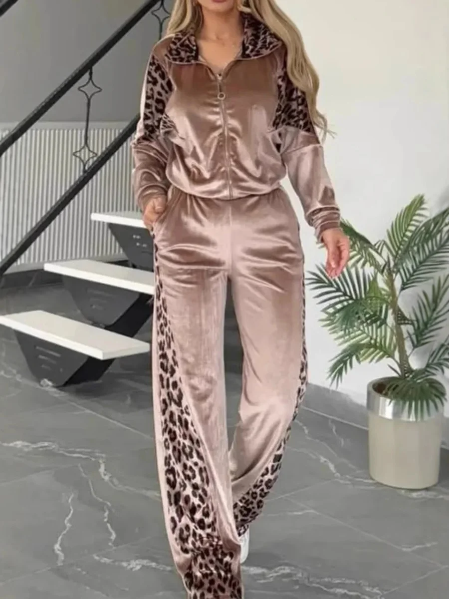 Women Color Block Printing Two-Piece Set Daily Long Sleeve Casual Spring/Fall Top With Pants Matching Set