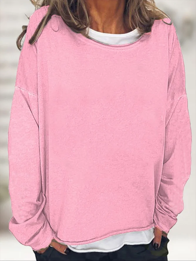 Women Plain Crew Neck Casual Spring/Fall Long Sleeve Sweatshirt