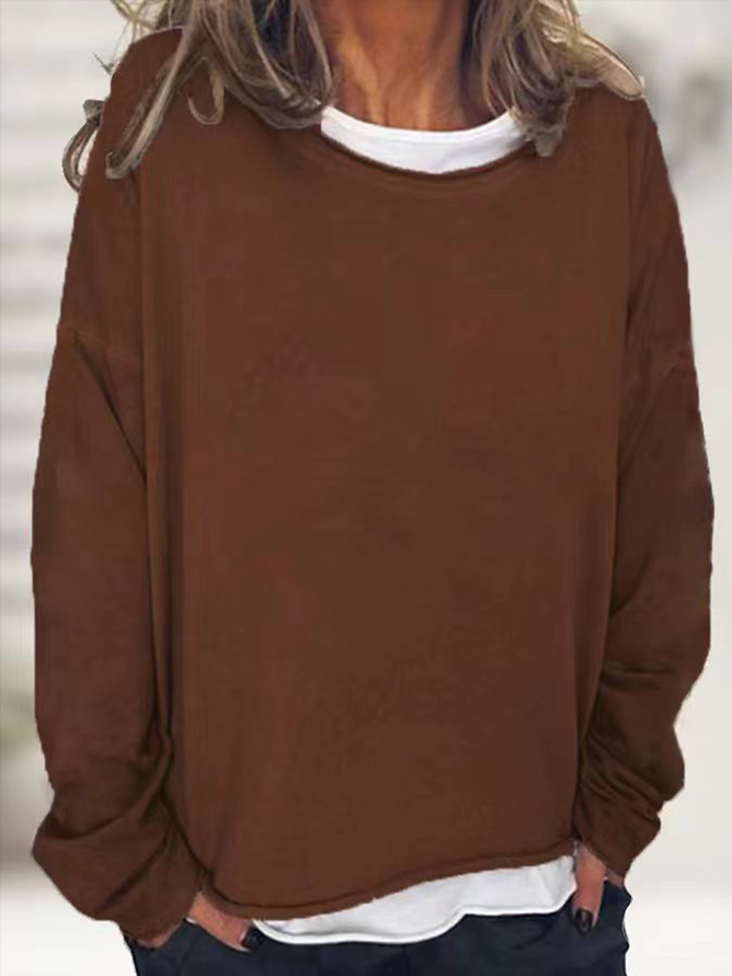 Women Plain Crew Neck Casual Spring/Fall Long Sleeve Sweatshirt