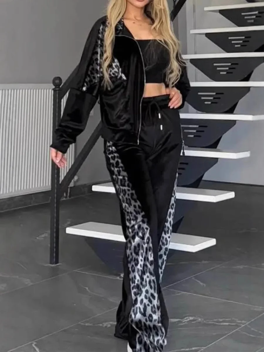 Women Color Block Printing Two-Piece Set Daily Long Sleeve Casual Spring/Fall Top With Pants Matching Set