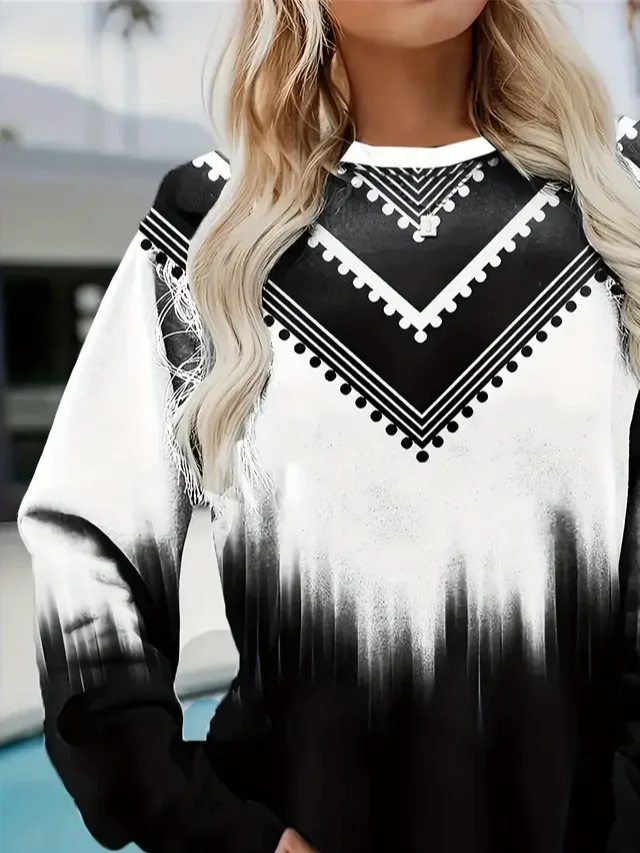 Women Abstract Crew Neck Printing Casual Spring/Fall Long Sleeve Sweatshirt