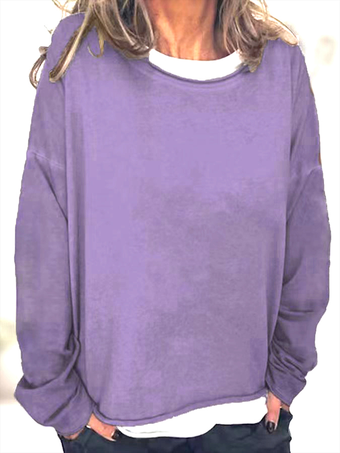 Women Plain Crew Neck Casual Spring/Fall Long Sleeve Sweatshirt