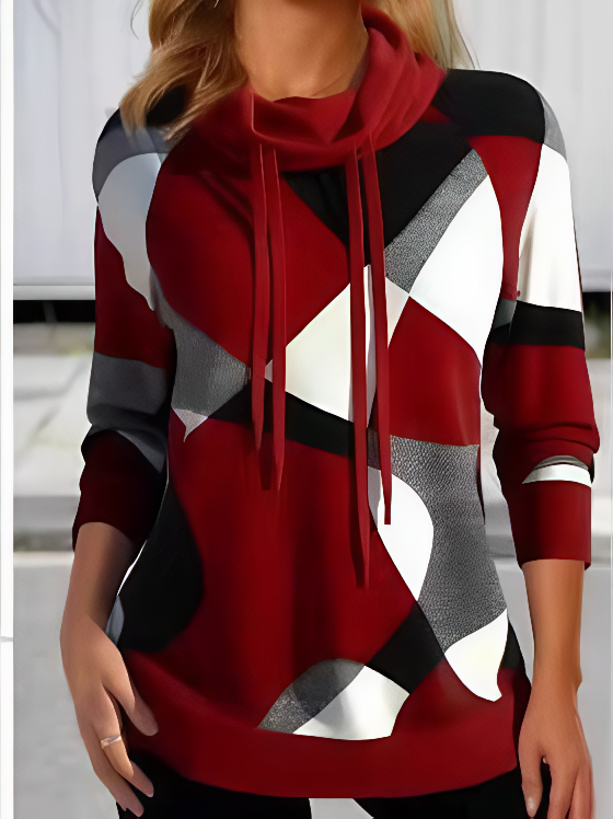 Women Geometric Turtleneck Printing Vintage Spring/Fall Long Sleeve Sweatshirt